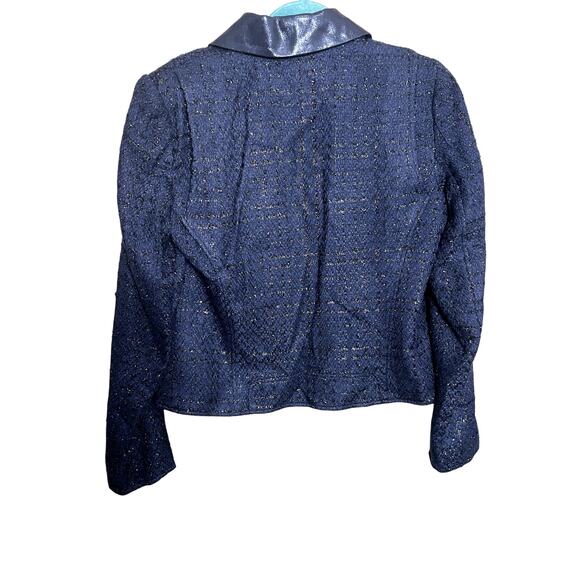 T Tahari Blue Jacket Size M Sparkle Zippers Biker Y2K Business Causal - Picture 2 of 16